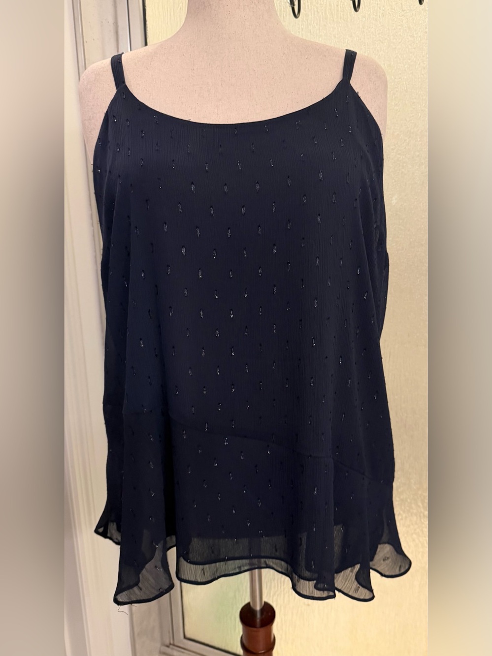 RACHEL Rachel Roy Navy Metallic Tiered Cami Top 1X EUC $28